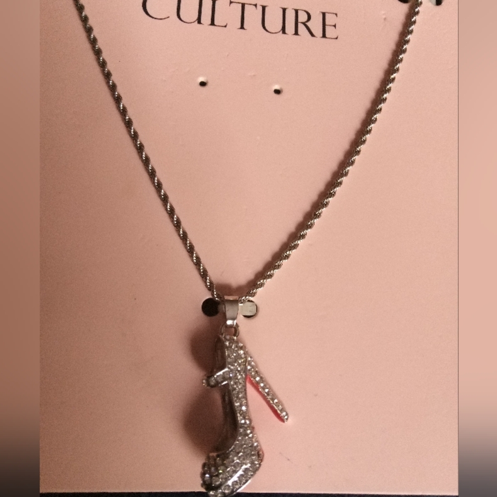 Silver Rhinestone High Heel Necklace - Picture 2 of 2